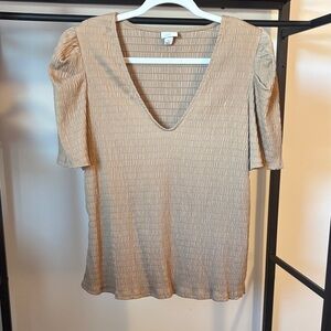 A New Day Taupe Textured V-Neck Blouse